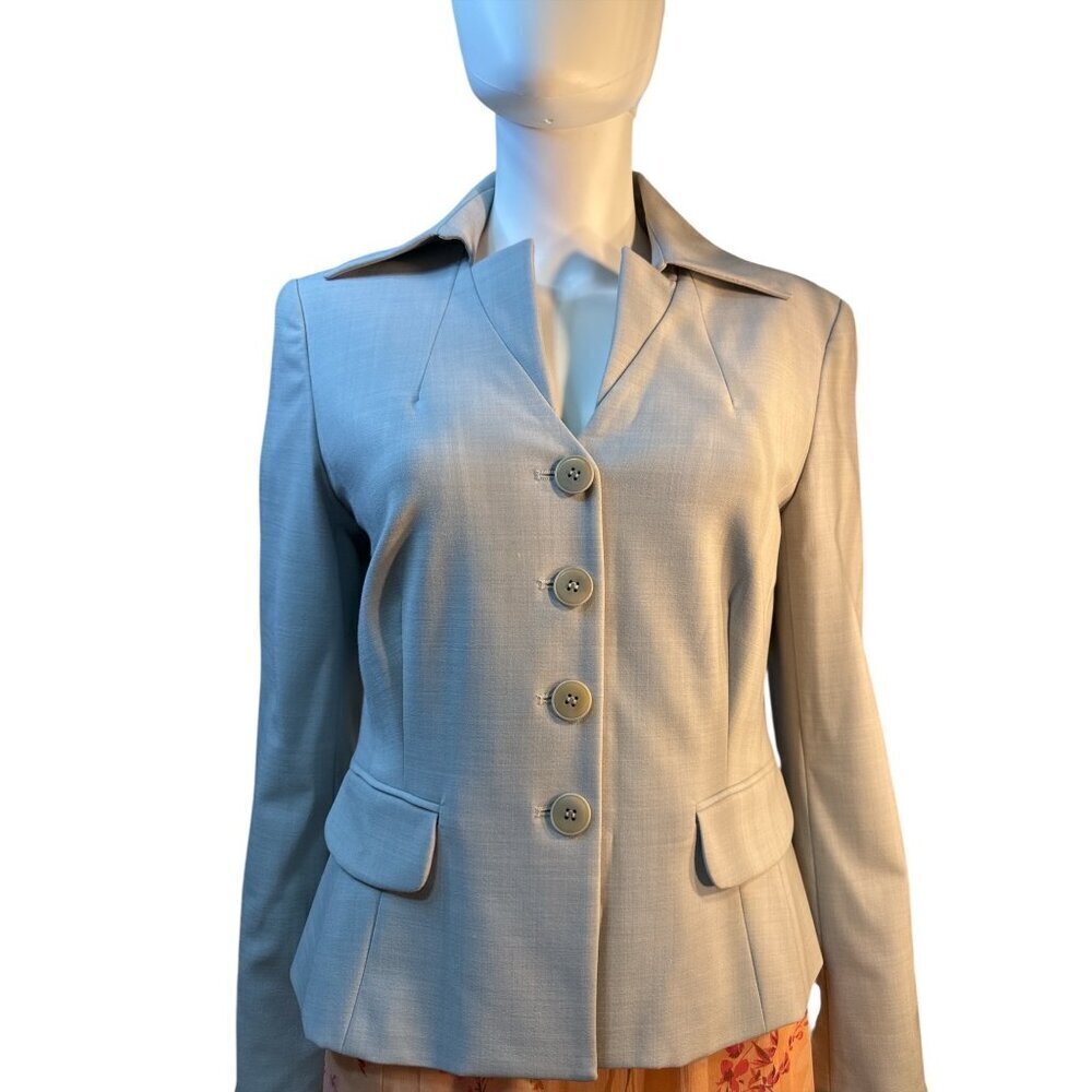 Emanuel Ungaro Button Front Notched Collar Wool Blend Composition Grey Sz 8 NWT